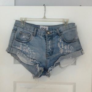 One Teaspoon Light Blue Distressed Denim Jean Shorts